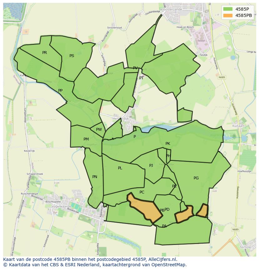 Afbeelding van het postcodegebied 4585 PB op de kaart.