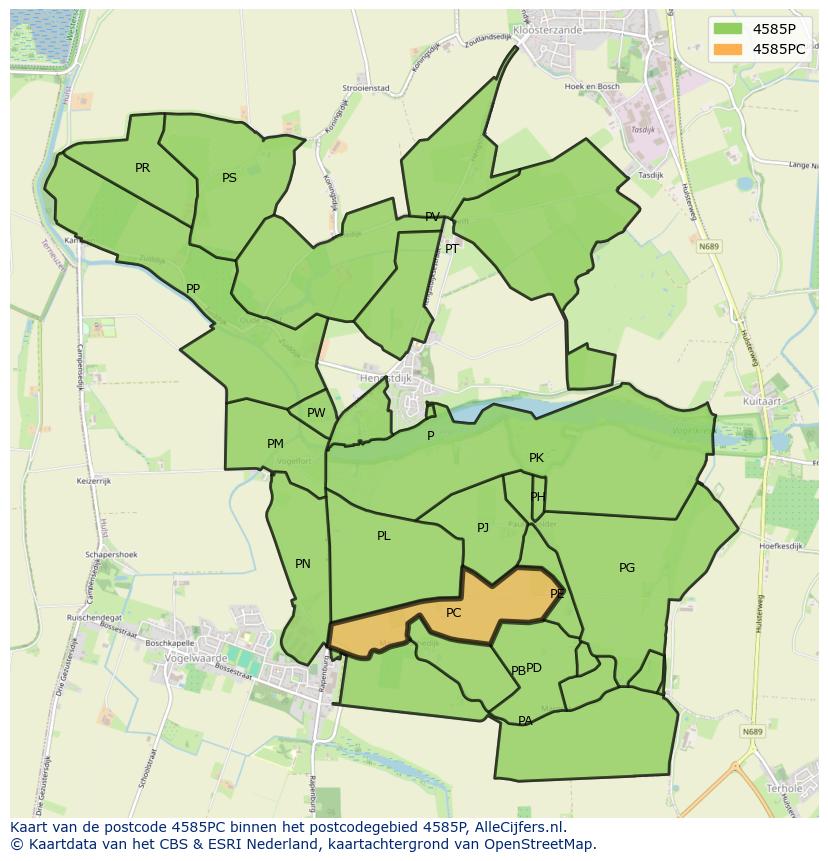 Afbeelding van het postcodegebied 4585 PC op de kaart.
