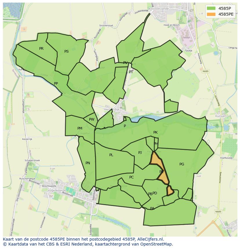 Afbeelding van het postcodegebied 4585 PE op de kaart.
