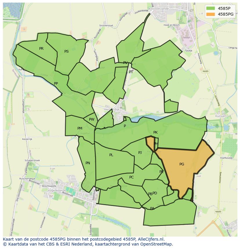 Afbeelding van het postcodegebied 4585 PG op de kaart.