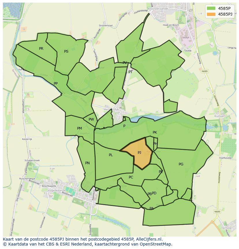 Afbeelding van het postcodegebied 4585 PJ op de kaart.