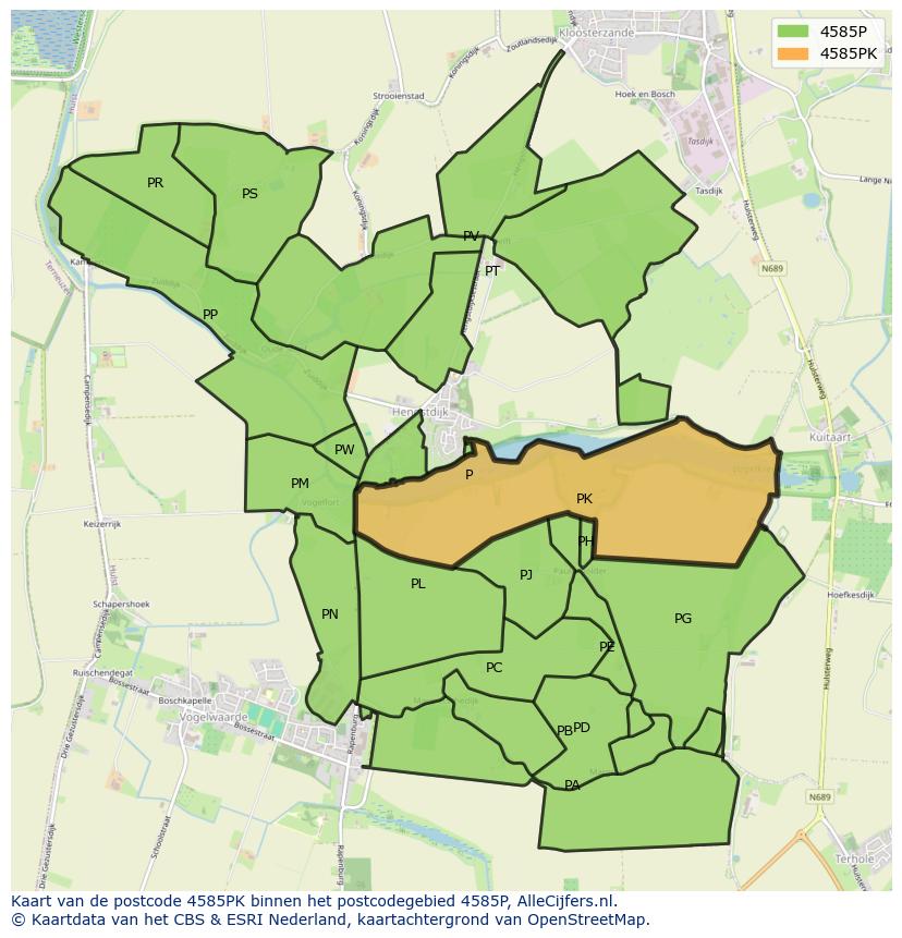 Afbeelding van het postcodegebied 4585 PK op de kaart.