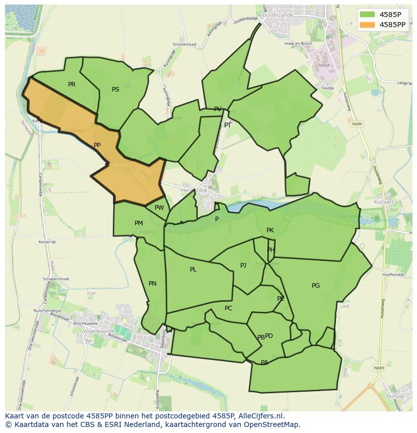 Afbeelding van het postcodegebied 4585 PP op de kaart.