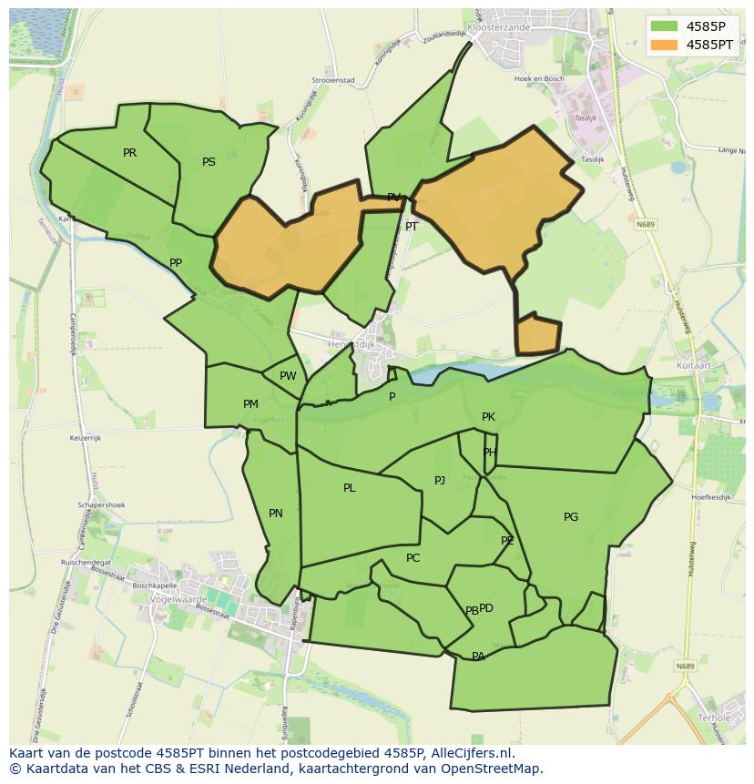 Afbeelding van het postcodegebied 4585 PT op de kaart.