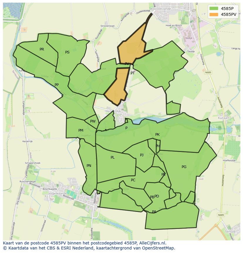 Afbeelding van het postcodegebied 4585 PV op de kaart.