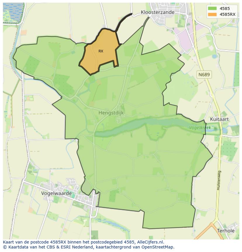 Afbeelding van het postcodegebied 4585 RX op de kaart.