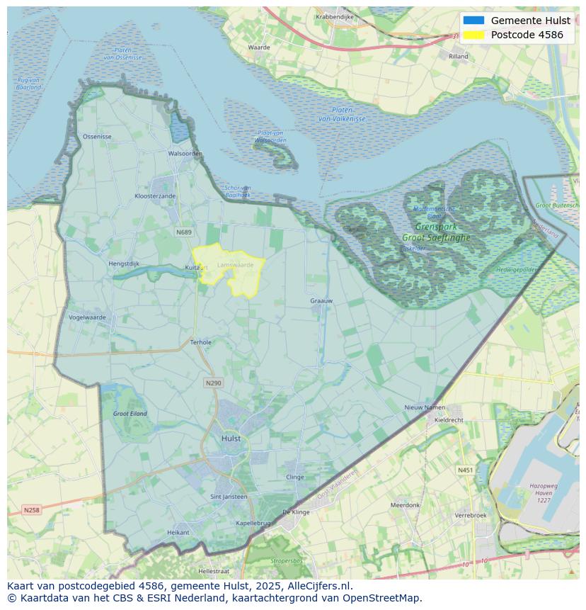 Afbeelding van het postcodegebied 4586 op de kaart.