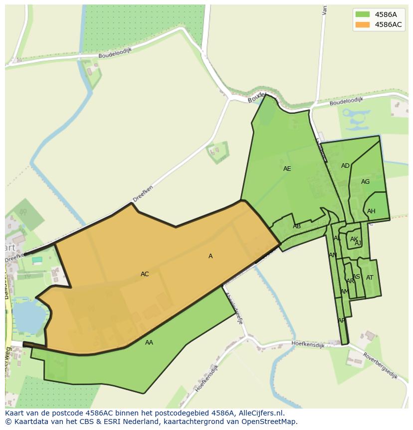 Afbeelding van het postcodegebied 4586 AC op de kaart.