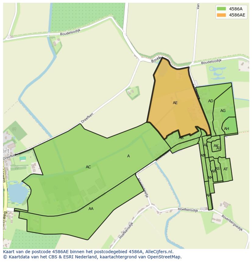 Afbeelding van het postcodegebied 4586 AE op de kaart.
