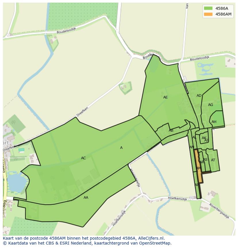 Afbeelding van het postcodegebied 4586 AM op de kaart.