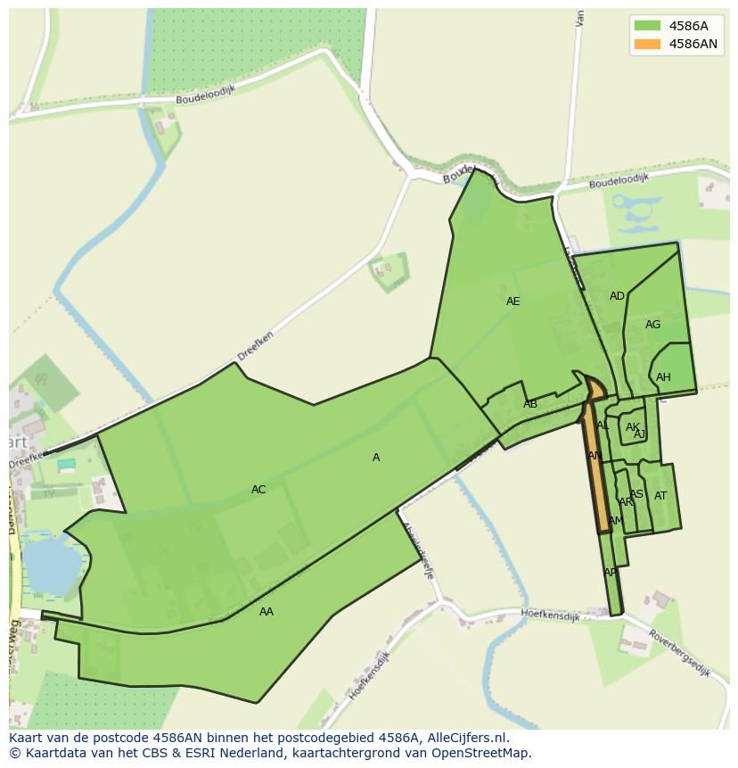Afbeelding van het postcodegebied 4586 AN op de kaart.