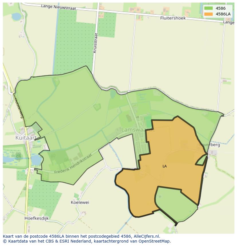Afbeelding van het postcodegebied 4586 LA op de kaart.