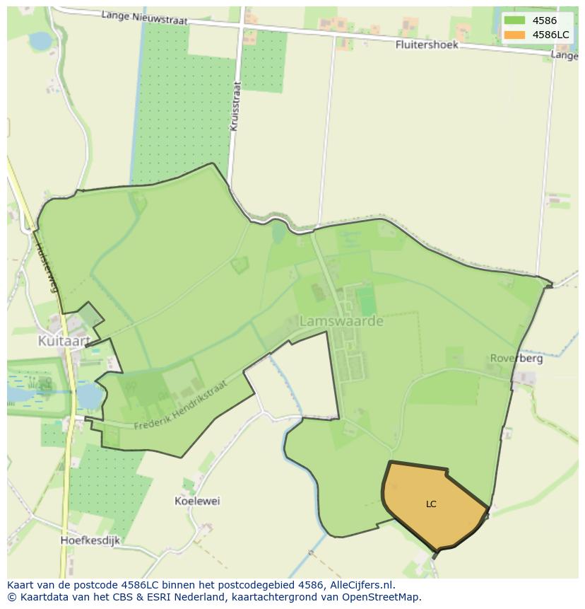 Afbeelding van het postcodegebied 4586 LC op de kaart.