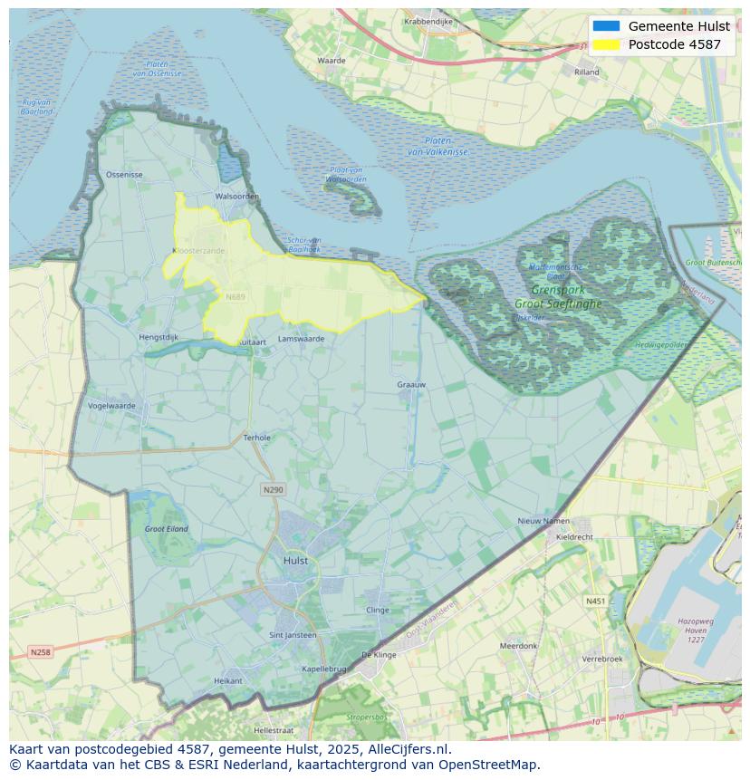 Afbeelding van het postcodegebied 4587 op de kaart.