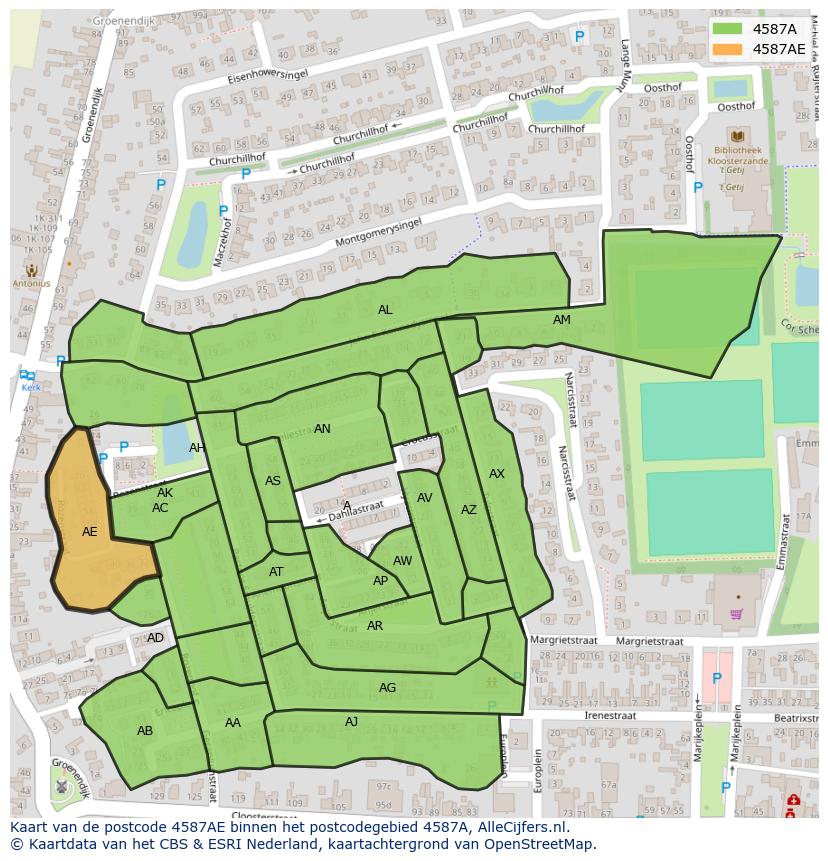 Afbeelding van het postcodegebied 4587 AE op de kaart.