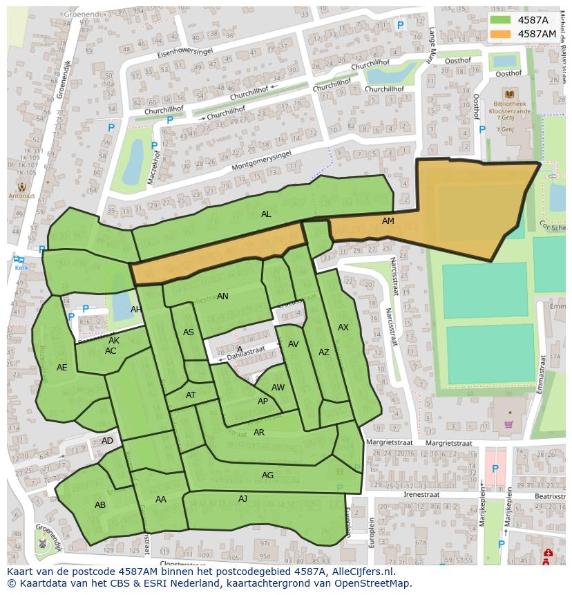 Afbeelding van het postcodegebied 4587 AM op de kaart.