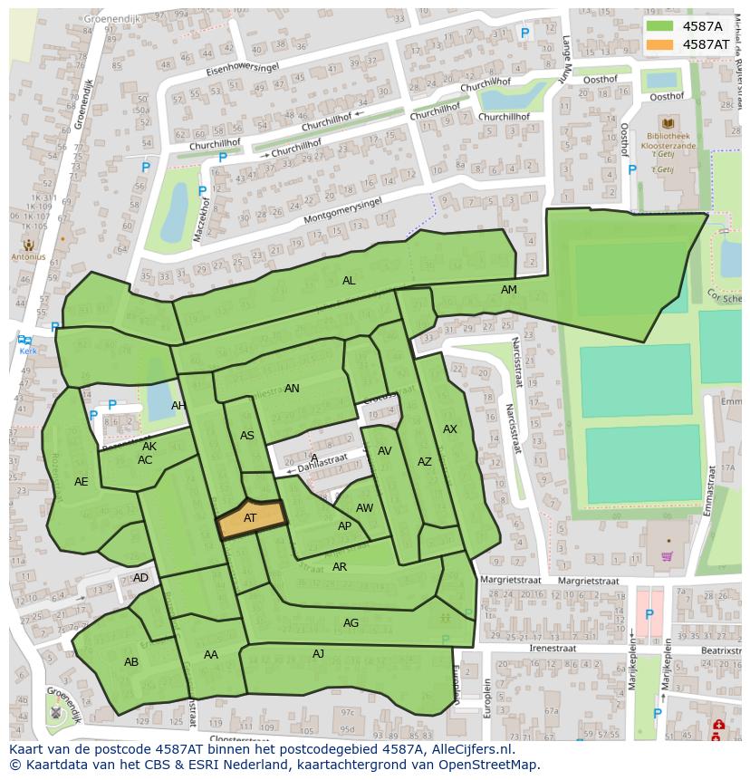 Afbeelding van het postcodegebied 4587 AT op de kaart.