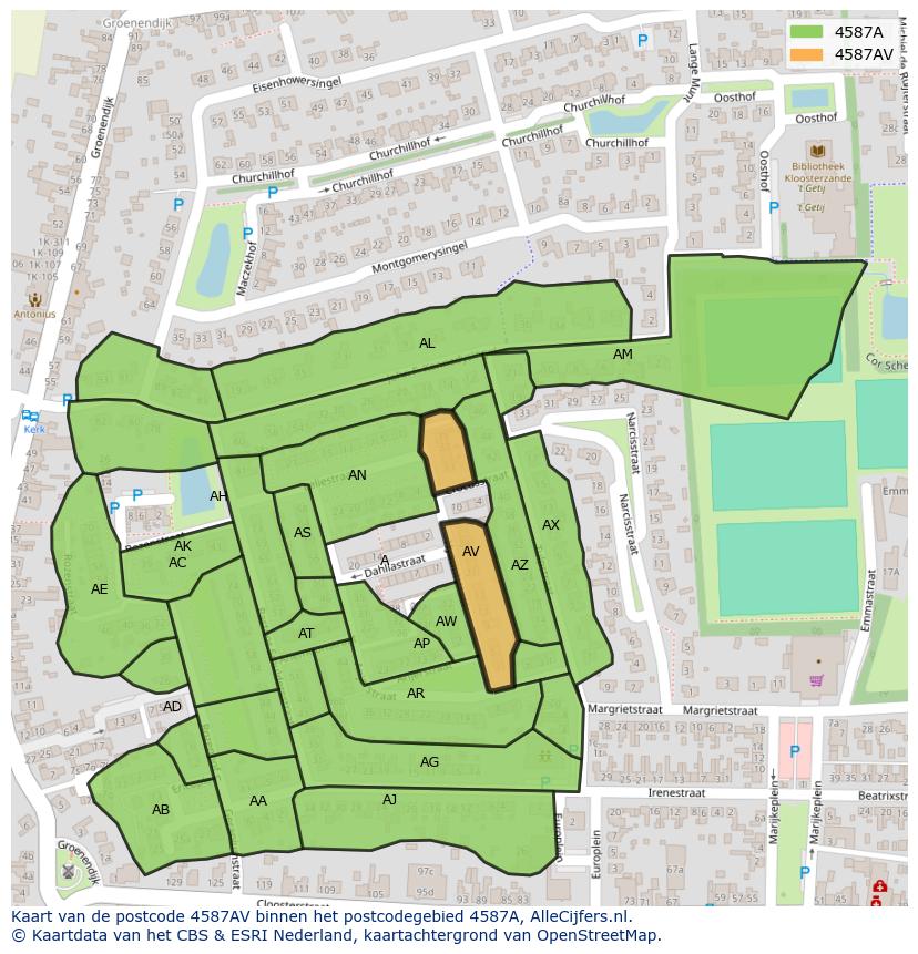 Afbeelding van het postcodegebied 4587 AV op de kaart.