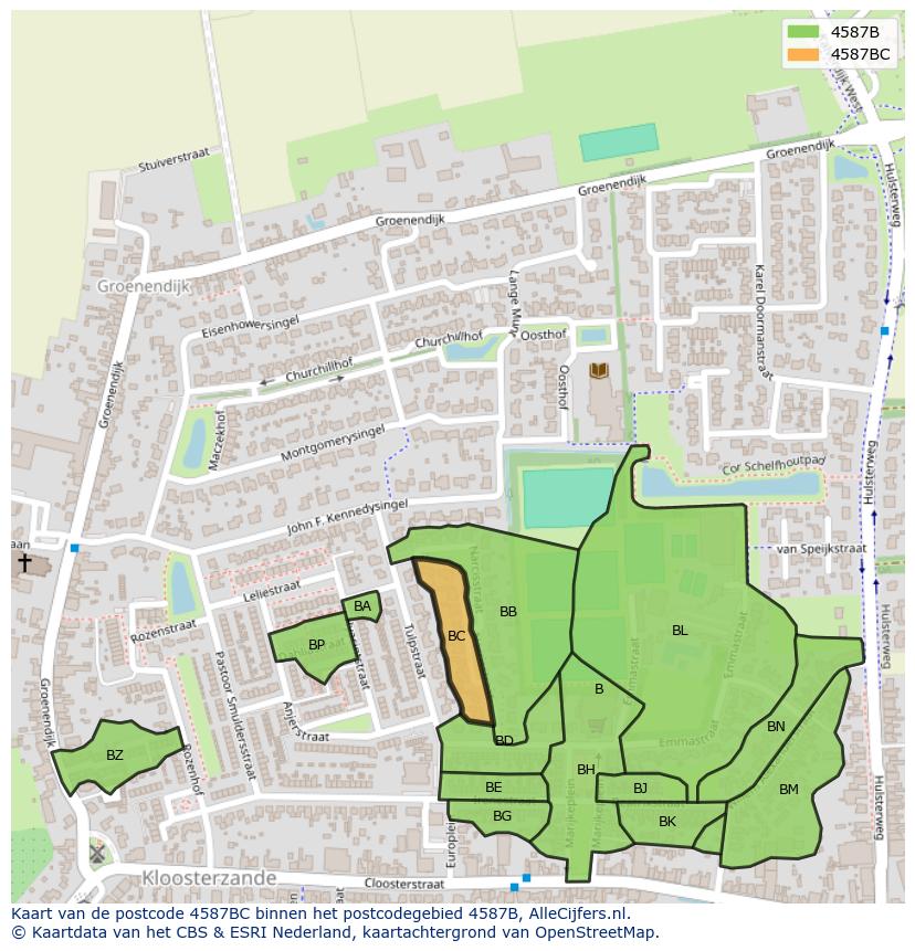 Afbeelding van het postcodegebied 4587 BC op de kaart.