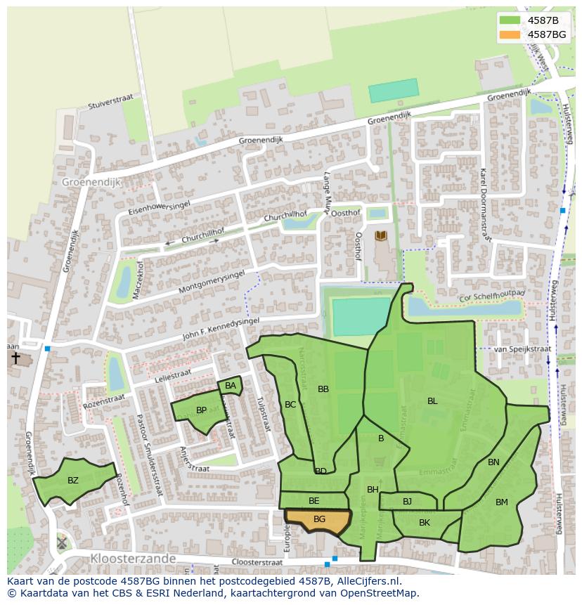 Afbeelding van het postcodegebied 4587 BG op de kaart.
