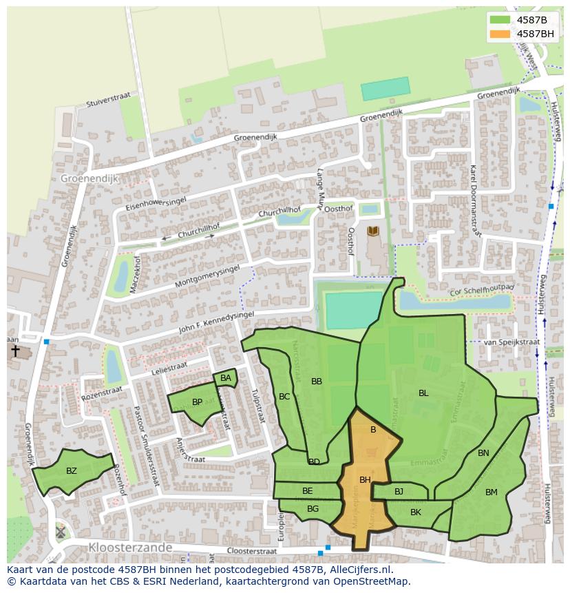 Afbeelding van het postcodegebied 4587 BH op de kaart.