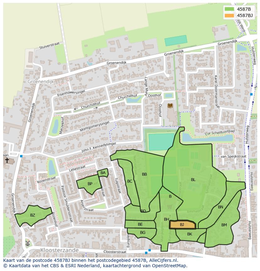 Afbeelding van het postcodegebied 4587 BJ op de kaart.