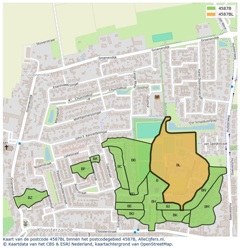 Afbeelding van het postcodegebied 4587 BL op de kaart.