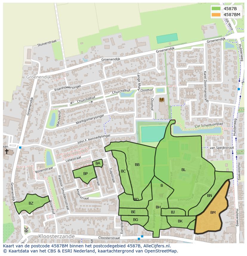 Afbeelding van het postcodegebied 4587 BM op de kaart.