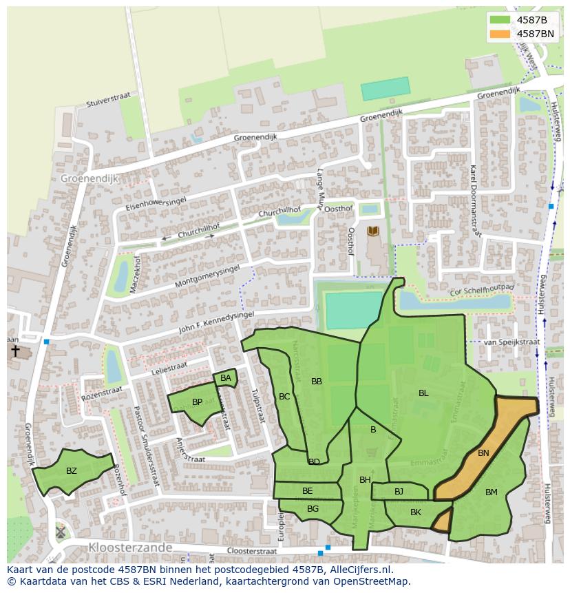 Afbeelding van het postcodegebied 4587 BN op de kaart.