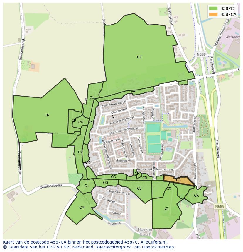 Afbeelding van het postcodegebied 4587 CA op de kaart.