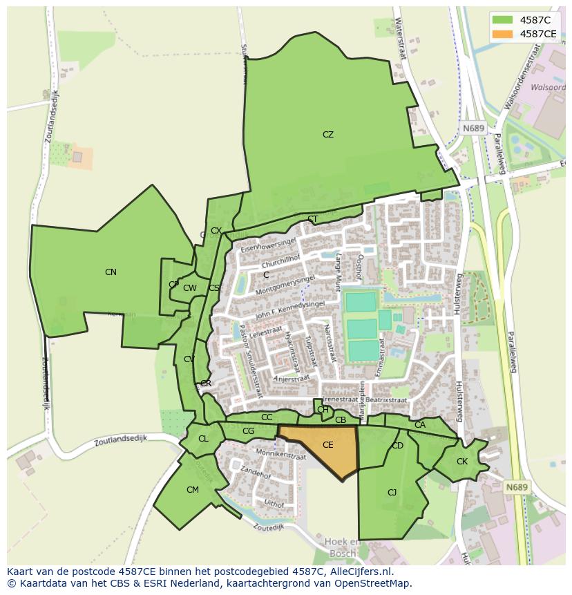 Afbeelding van het postcodegebied 4587 CE op de kaart.