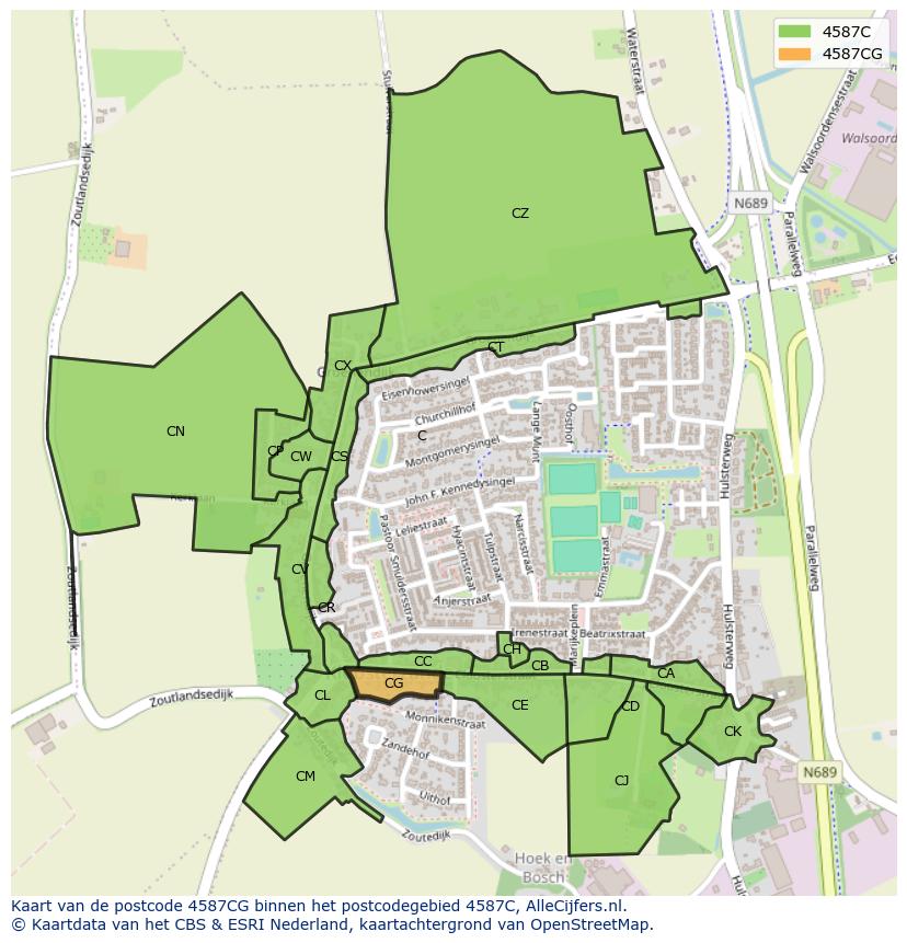 Afbeelding van het postcodegebied 4587 CG op de kaart.