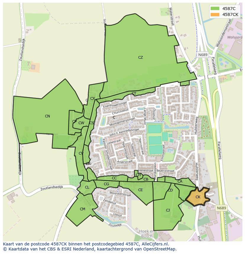 Afbeelding van het postcodegebied 4587 CK op de kaart.