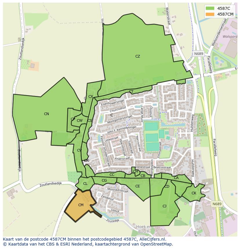 Afbeelding van het postcodegebied 4587 CM op de kaart.