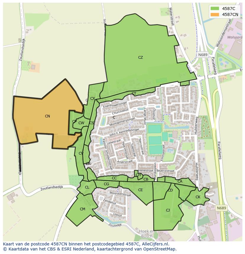 Afbeelding van het postcodegebied 4587 CN op de kaart.