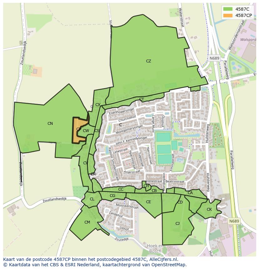 Afbeelding van het postcodegebied 4587 CP op de kaart.