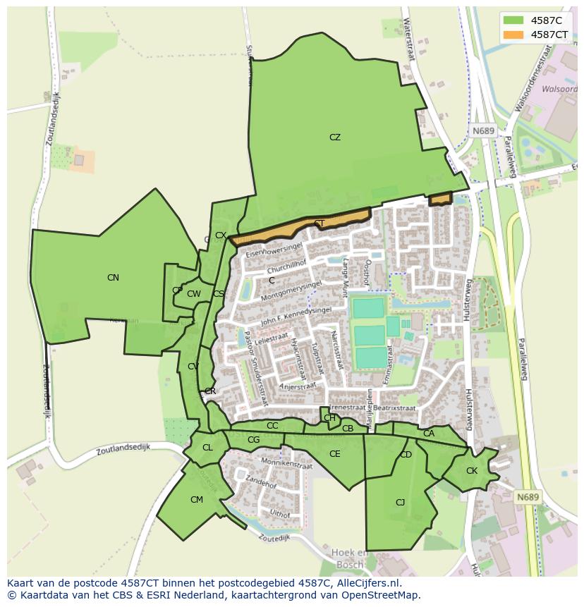 Afbeelding van het postcodegebied 4587 CT op de kaart.