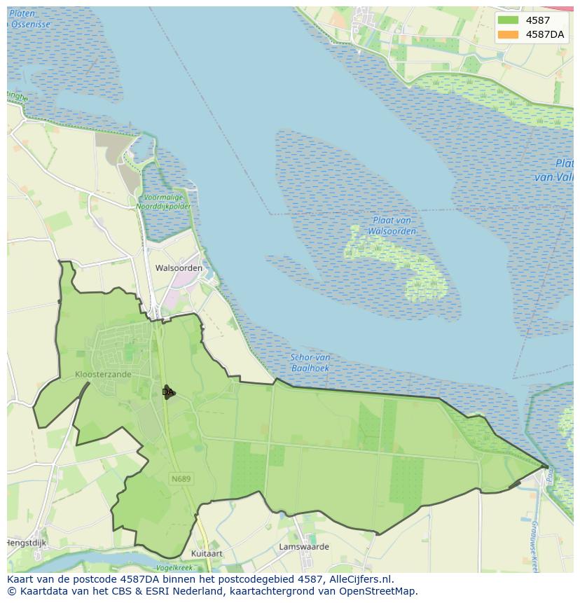 Afbeelding van het postcodegebied 4587 DA op de kaart.