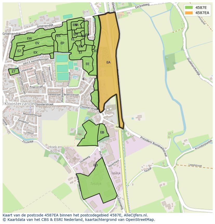 Afbeelding van het postcodegebied 4587 EA op de kaart.