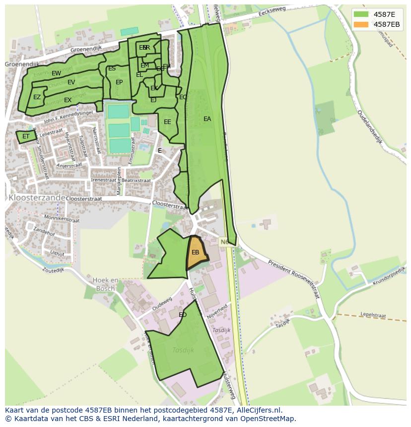 Afbeelding van het postcodegebied 4587 EB op de kaart.