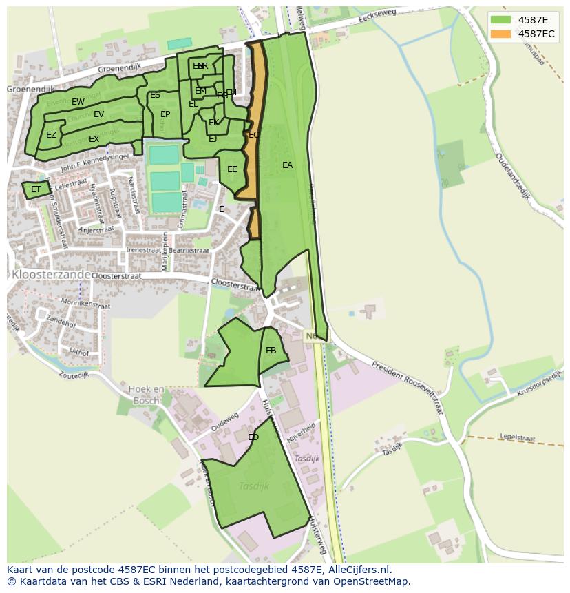 Afbeelding van het postcodegebied 4587 EC op de kaart.