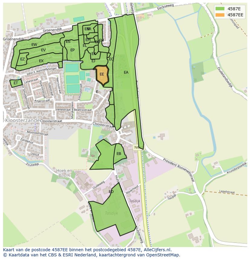 Afbeelding van het postcodegebied 4587 EE op de kaart.