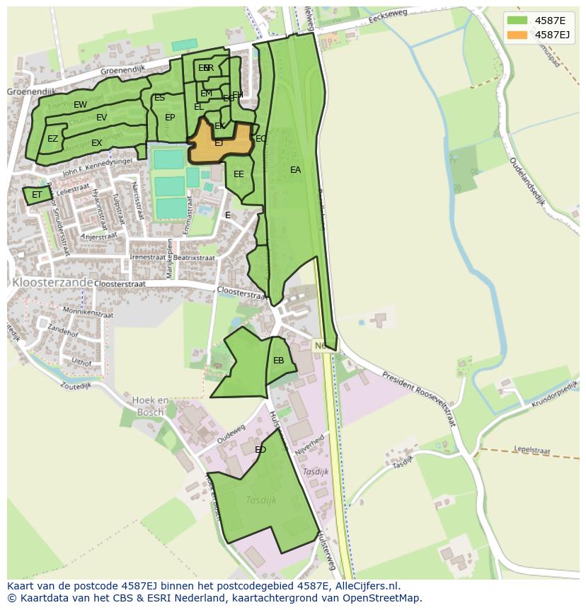 Afbeelding van het postcodegebied 4587 EJ op de kaart.