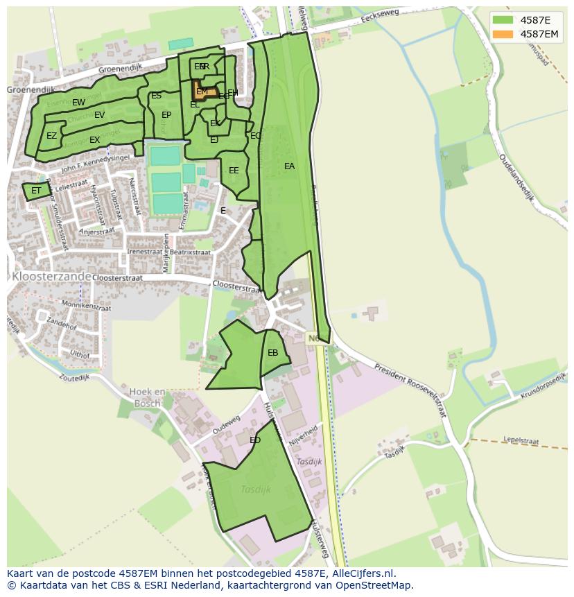 Afbeelding van het postcodegebied 4587 EM op de kaart.