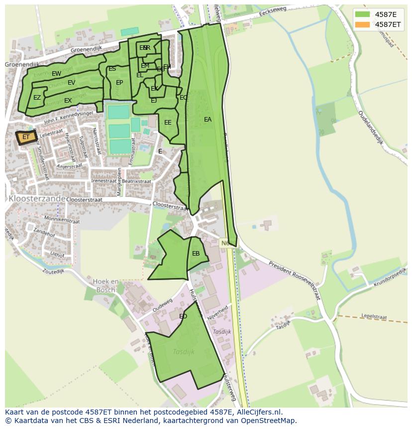 Afbeelding van het postcodegebied 4587 ET op de kaart.