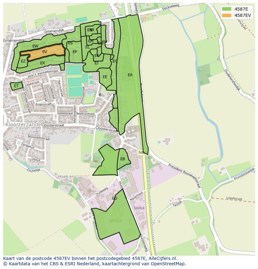 Afbeelding van het postcodegebied 4587 EV op de kaart.