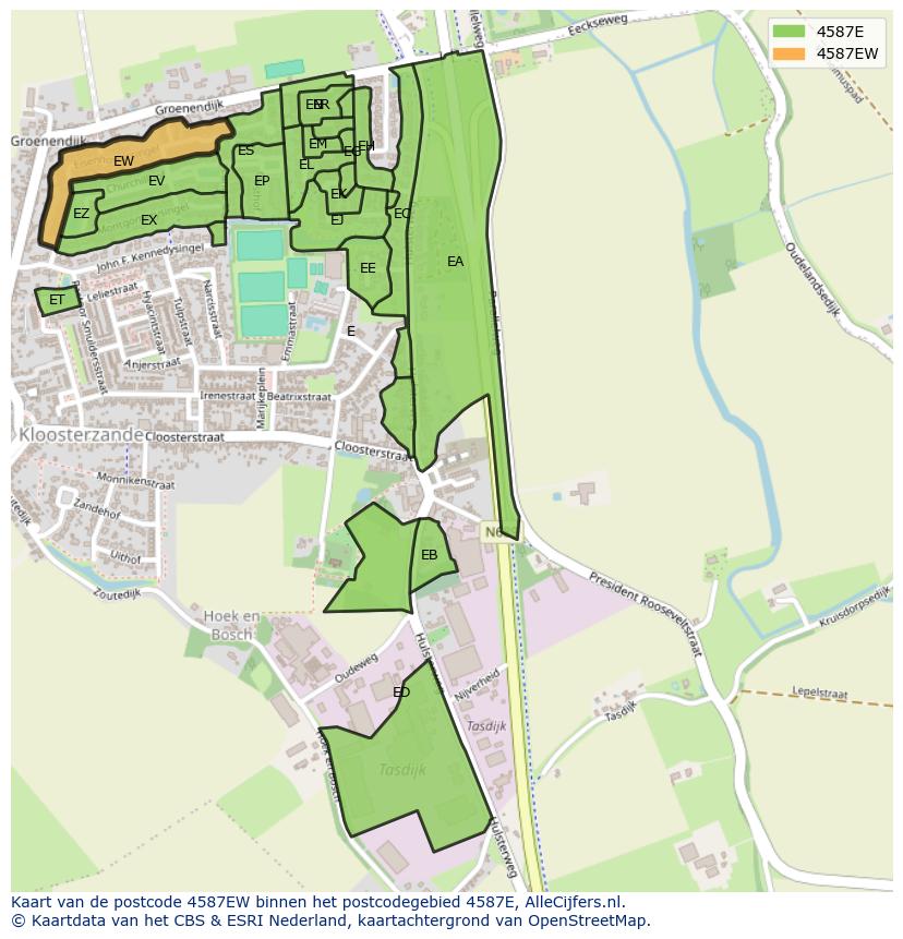 Afbeelding van het postcodegebied 4587 EW op de kaart.