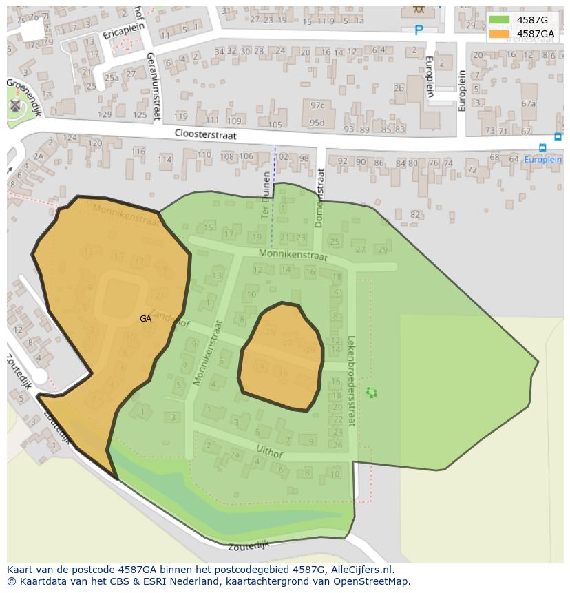 Afbeelding van het postcodegebied 4587 GA op de kaart.
