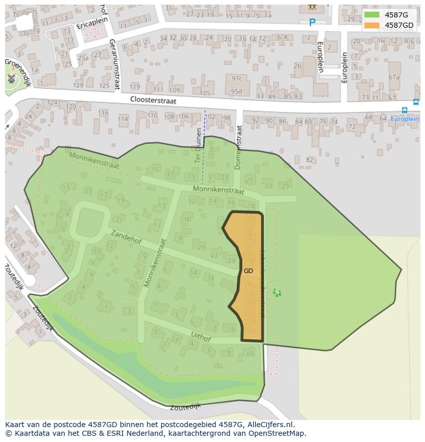 Afbeelding van het postcodegebied 4587 GD op de kaart.