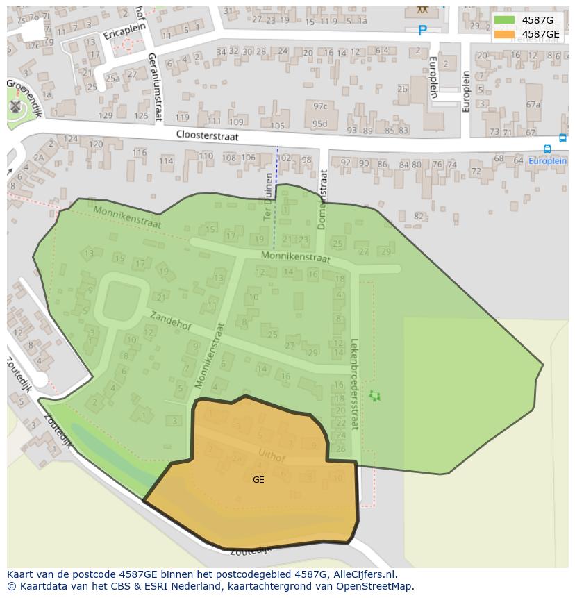 Afbeelding van het postcodegebied 4587 GE op de kaart.